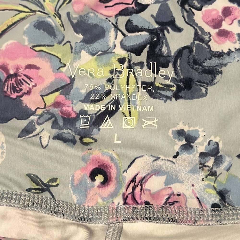 Vera Bradley Active Wear‎ Large Leggings- Blue with Pink Flowers - Picture 3 of 8